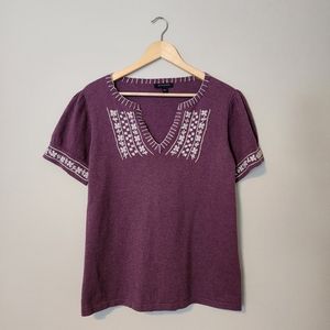 Banana Republic Embroidered Purple T-Shirt Size Large